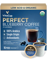 VitaCup front packaging showing blueberry flavor and 16 pods for convenience