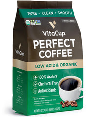 VitaCup front packaging showing USDA Organic and Fair Trade benefits