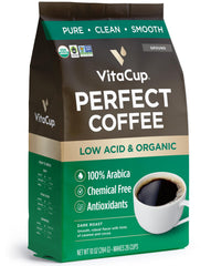 VitaCup front packaging showing organic low acid label and benefits