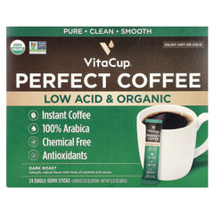 VitaCup front packaging showing 24 organic instant coffee packets and benefits