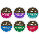 VitaCup front packaging showing variety pack and quick selection benefit