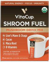 VitaCup Shroom Fuel front packet showing branding and cocoa latte appeal
