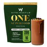 VitaHustle ONE front packaging showing Dubai Chocolate flavor benefits
