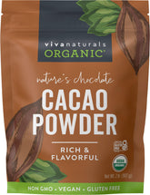 Viva Naturals front packaging showing organic cacao and benefits