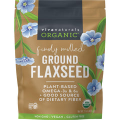 Viva Naturals front packaging showing organic ground flaxseed benefit convenience