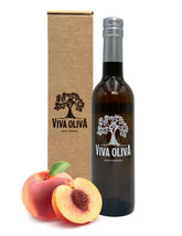 Viva Oliva bottle front label showing peach white balsamic and premium origin