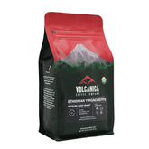 Volcanica Coffee front packaging showing 16-ounce Yirgacheffe bag and organic badge
