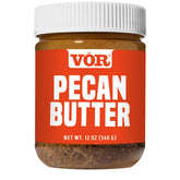 Vör jar front label showing 12oz pecan butter and clean ingredients