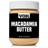 Vör macadamia butter jar front view showing label and clean ingredient benefit