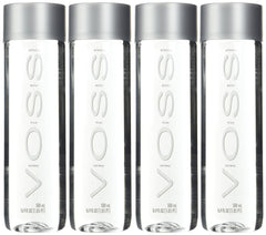 VOSS front view pack of four plastic bottles showing portable design and premium look