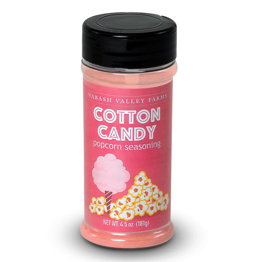 Wabash Valley Farms front packaging showing easy-to-shake cotton candy flavor benefit