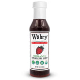 Wäbry bottle front label showing organic strawberry syrup and benefits