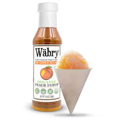 Wabry peach syrup close-up texture dripping to show pourability benefit