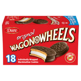 Wagon Wheels box front showing 630g packaging and 18 individually wrapped cookies, convenient for families