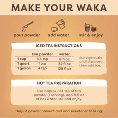 Waka tea powder dissolving in glass for quick convenience