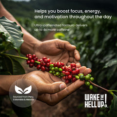 Wake The Hell Up! open bag with a scoop of grounds showing ready-to-brew convenience and aroma