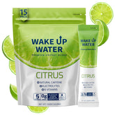 Wake Up Water front packaging showing citrus packets and benefits