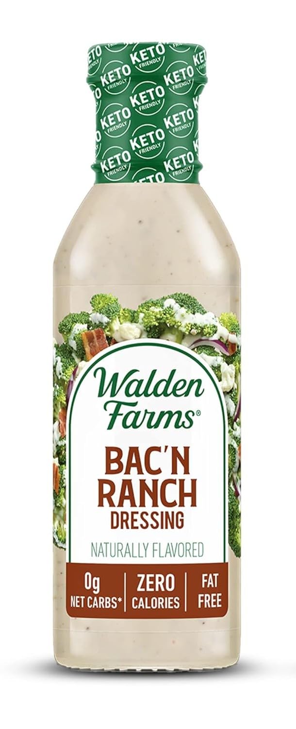 Walden Farms Bac’n Ranch front label showing product name and 12 oz bottle