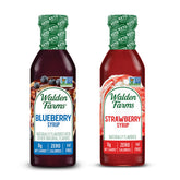 Walden Farms front packaging showing both blueberry and strawberry bottles, convenient two-pack