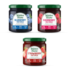 Walden Farms front packaging showing three 12 oz bottles, convenient variety