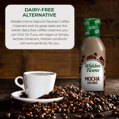 Walden Farms mocha pour closeup into coffee highlighting smooth texture and flavor