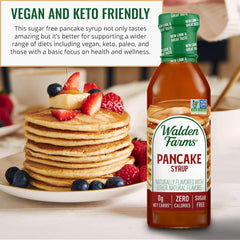 Walden Farms pouring syrup onto pancakes demonstrating rich flavor without sugar