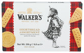 Walkers tin front view showing brand and assorted shortbread selection benefit