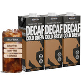 Wandering Bear front packaging showing 32 fl oz decaf carton and branding, highlights convenience
