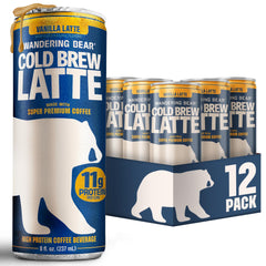 wandering bear front packaging shows vanilla canned latte and convenient portability