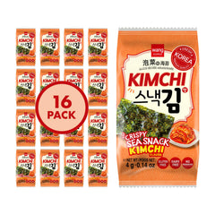 Wang front packaging showing kimchi seaweed snack and benefits