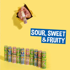 Hand holding Warheads Blue Raspberry bottle to show compact size and portability