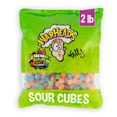 Warheads cubes front of bag showing branding and bulk size, great for parties