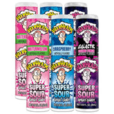Warheads front packaging assortment showing six bottles and bright colors for bold tang