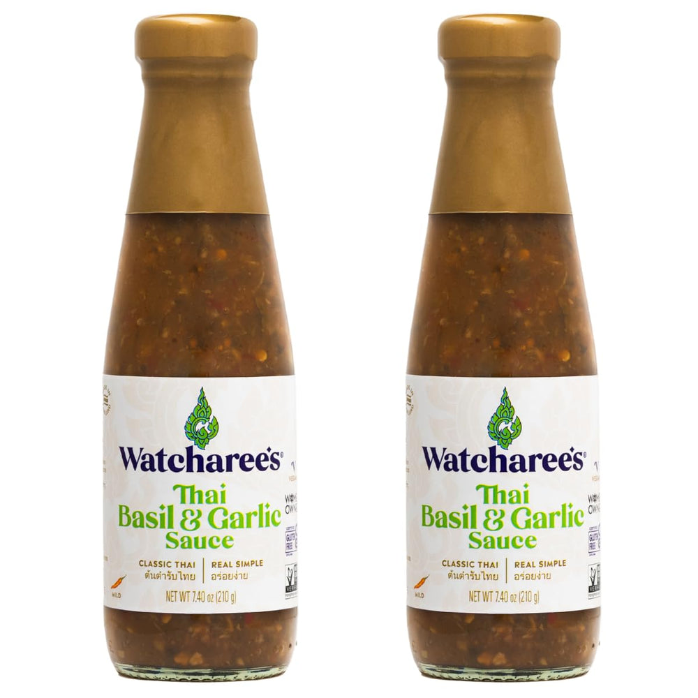 WATCHAREE'S front label bottle showing product name and clear basil imagery for recognition