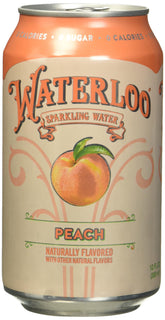Waterloo Peach front pack showing cans and peach flavor, highlights convenience