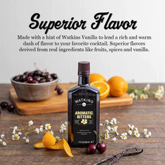 Watkins bitters droplet on spoon showing rich texture to enhance recipes