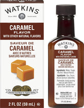 Watkins caramel front packaging showing six 2 oz bottles and clear labeling for easy storage