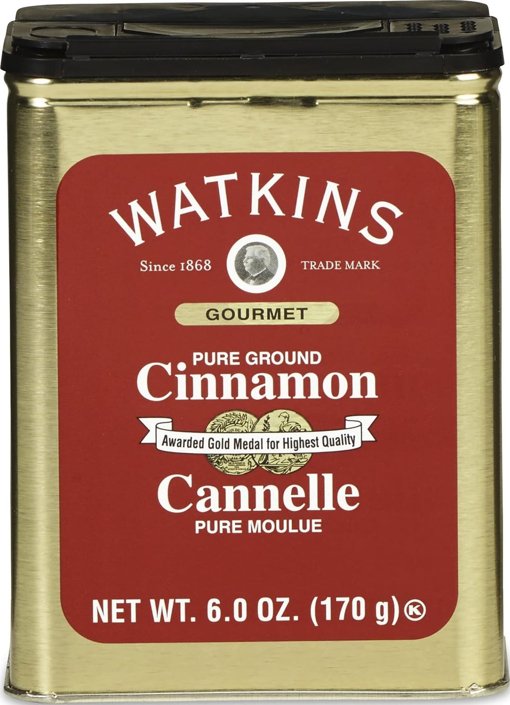 Watkins tin front view showing brand and clean packaging benefit