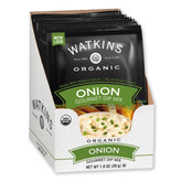 Watkins front packaging showing organic onion dip mix, clear ingredient benefits