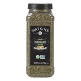 Watkins oregano front packaging shows brand and organic bulk size for cooking