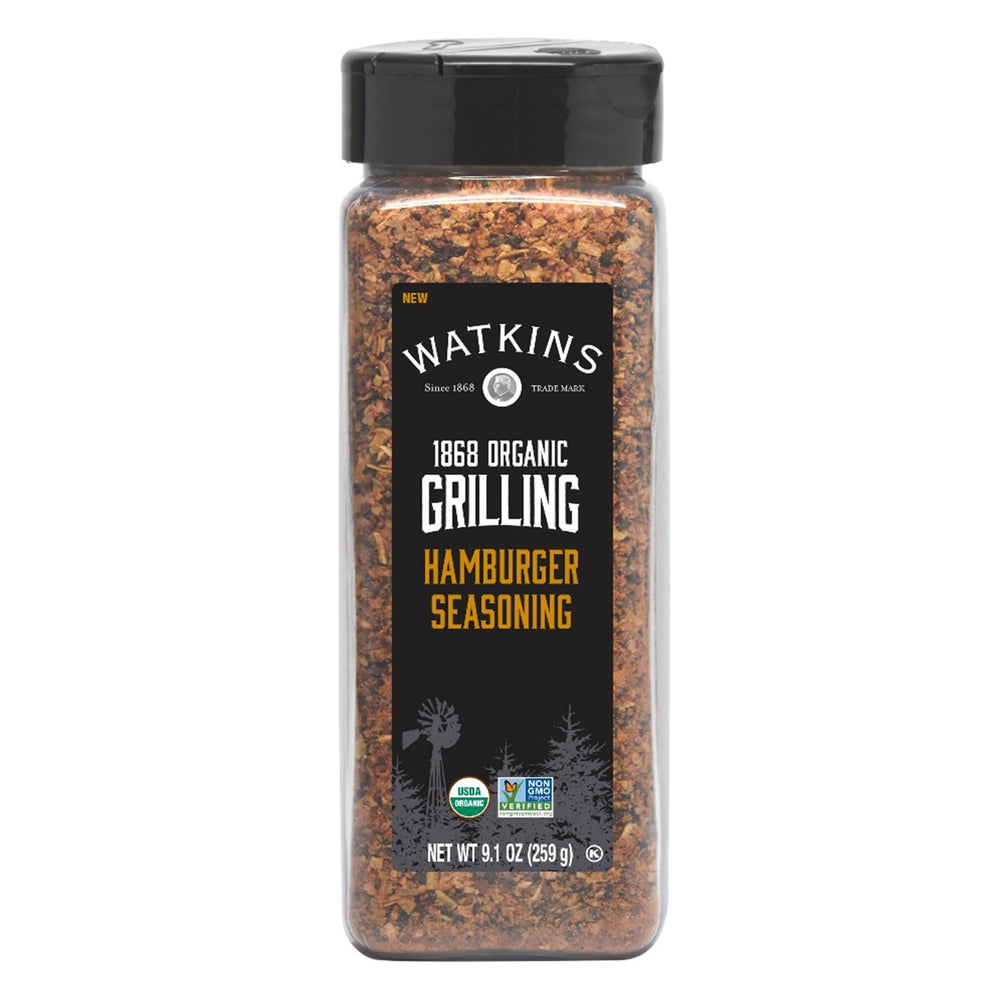 Watkins jar front view showing label and organic seasoning benefit