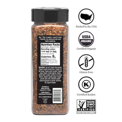 Watkins label close-up listing spices and organic certification benefits