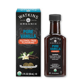 Watkins bottle front label showing organic certification and alcohol-free benefit