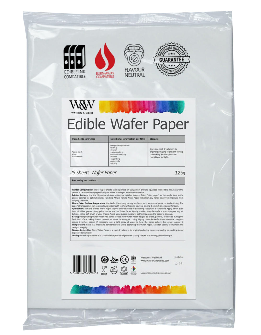 Watson & Webb front packaging showing 25 A4 wafer sheets and brand clarity