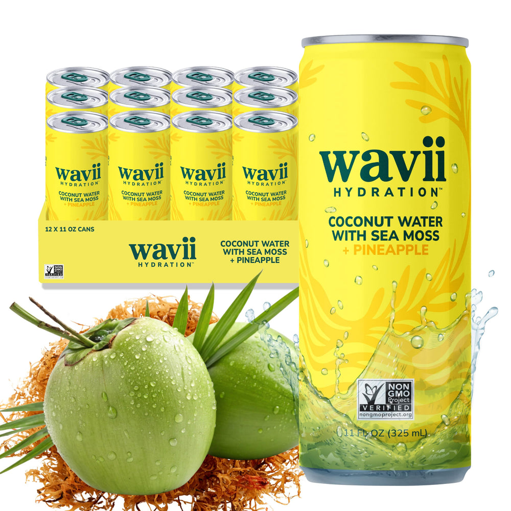 Wavii front can shot showing clean organic packaging and refreshing look