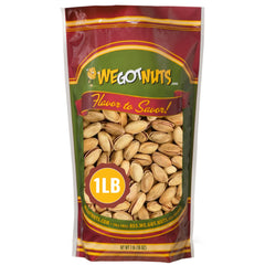 We Got Nuts front packaging of 1 lb Antep roasted salted pistachios showing product and branding freshness