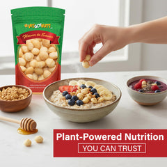 We Got Nuts macadamias in a ceramic bowl showing ready-to-eat convenience benefit