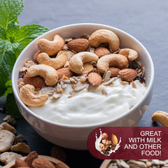 We Got Nuts variety spread illustrating mix of cashews almonds pecans walnuts
