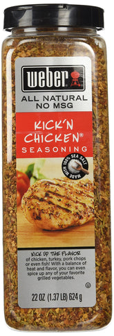 Weber Kick'n Chicken front jar view showing label and 22 oz size for grilling convenience