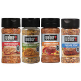 Weber spice set front packaging showing four seasonings and grilling versatility